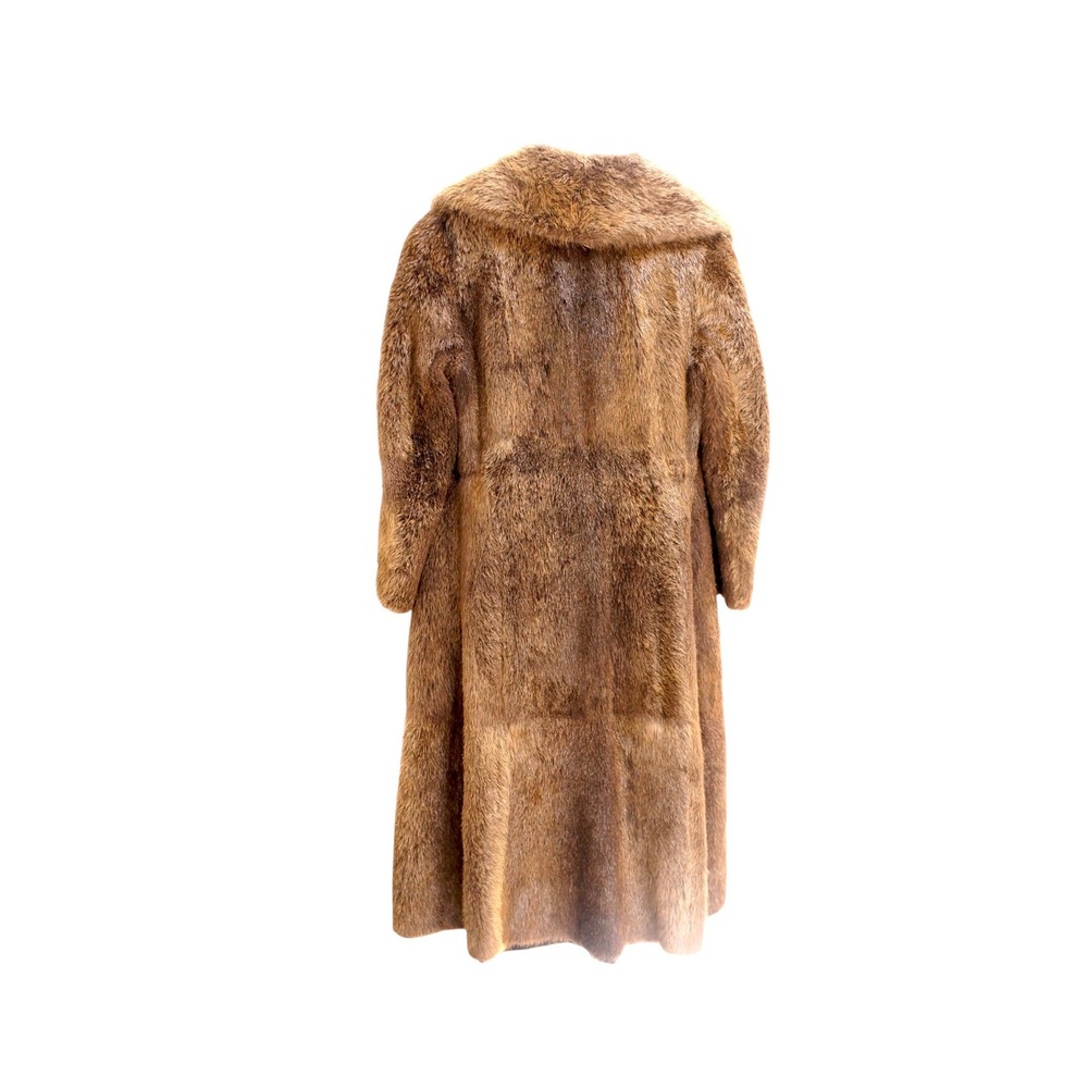 Vintage 1960s Brown Fur Coat Long Minimalist Real Fur Size L XL Luxury Womens - Picture 15 of 16